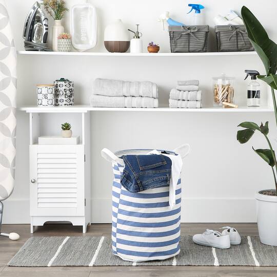 DII® Round Stripes PE-Coated Cotton Polyester Laundry Hamper
